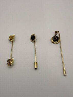 (212)Gold-Tone Women's Stick Pin Set with Black Accent